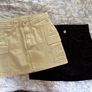 H&M girls Beige and Black Mini denim cargo pocket Skirts  size 10